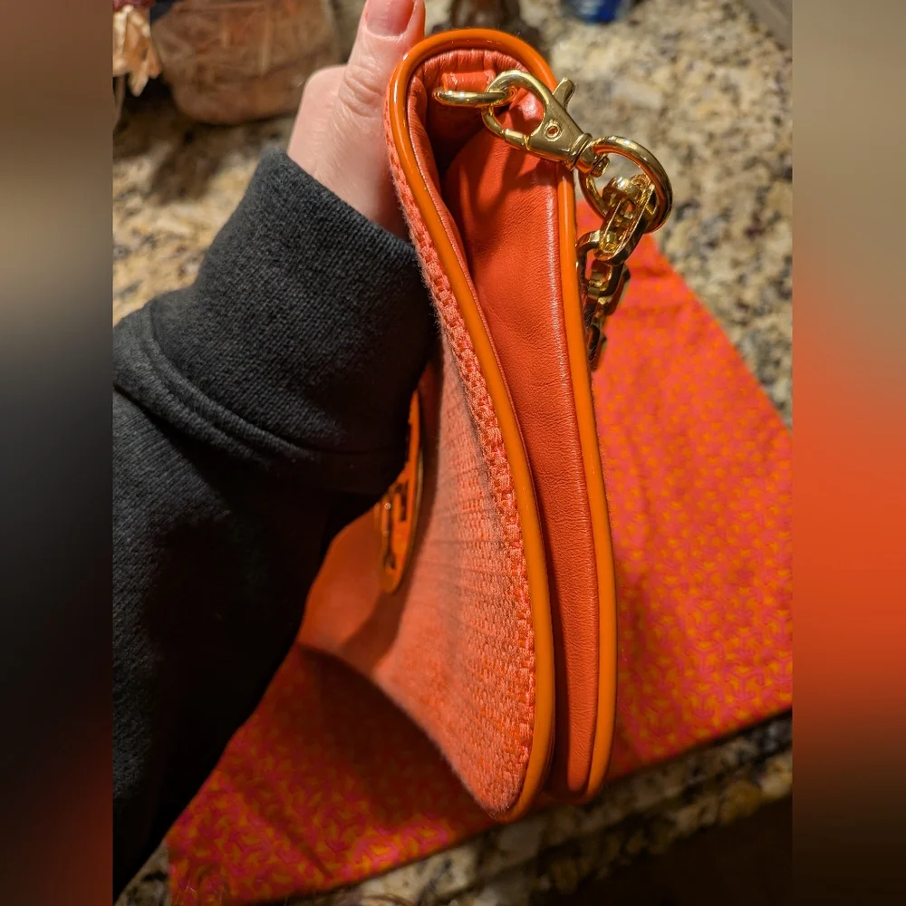 Tory Burch Pink Coral Purse Clutch with Gold Accents - Picture 13 of 16